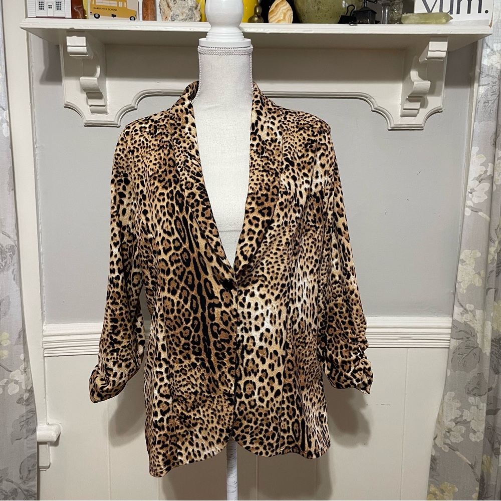 Minefree 3/4 Ruched Sleeve Lightweight Blazer Jacket Size 1X - Picture 2 of 9
